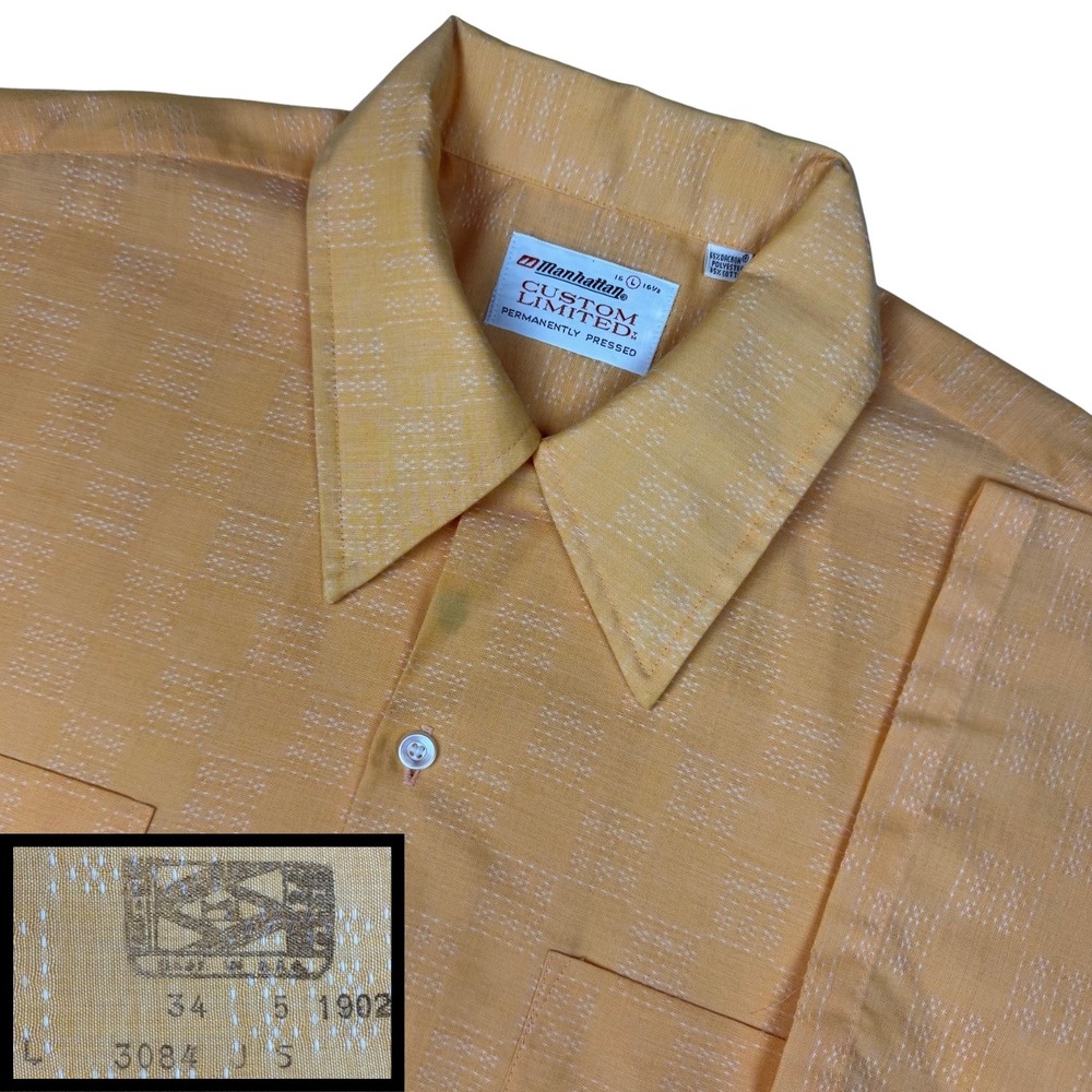 Vintage 60s Manhattan Custom Limited Shirt Mens L 16-16‎ 1/2 Permanently Pressed
